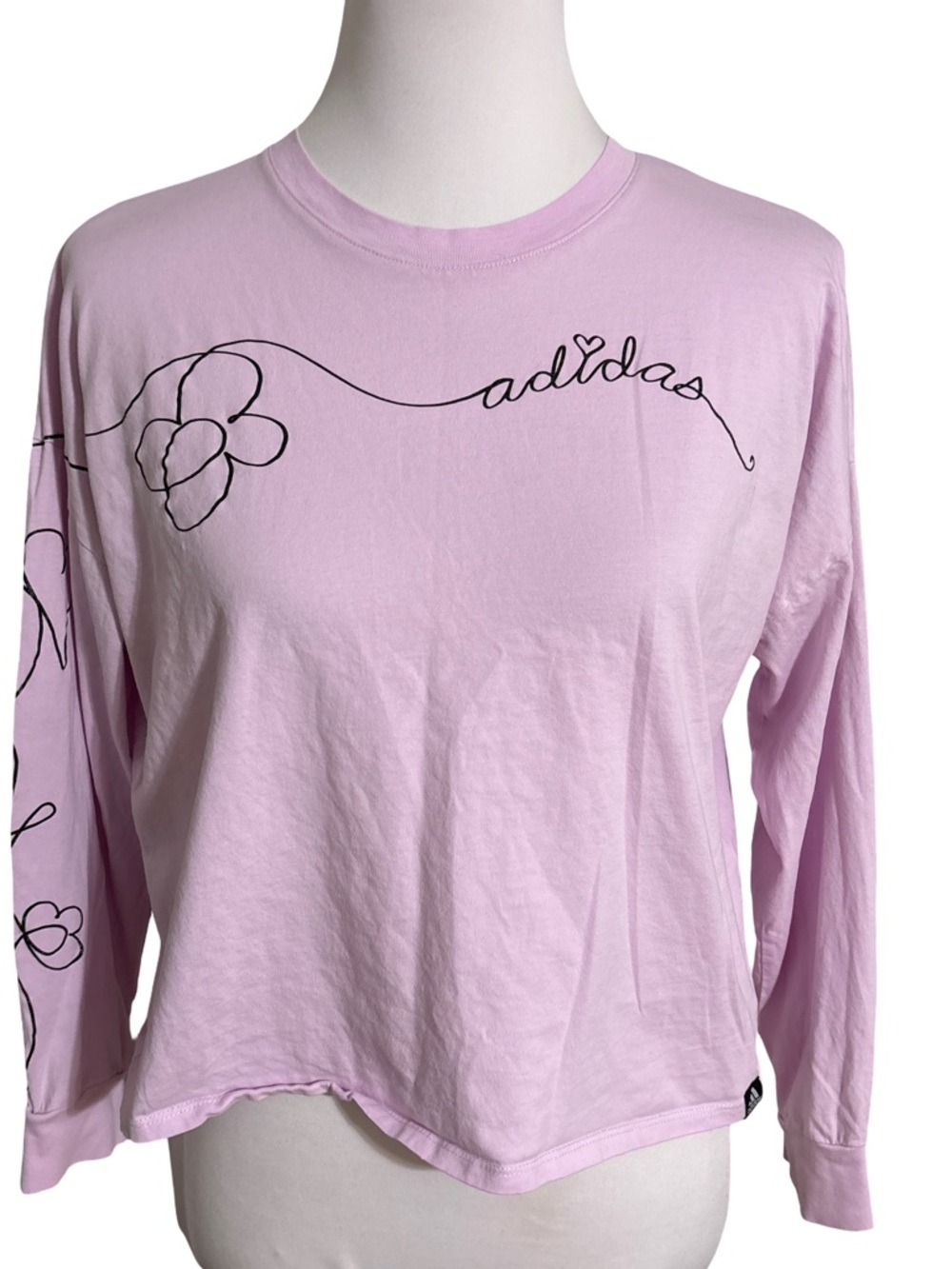 Adidas Light Pink Floral Long Sleeve Crop Top